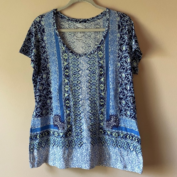 Lucky Brand Tops - Lucky Brand Boho Blue China Print Top